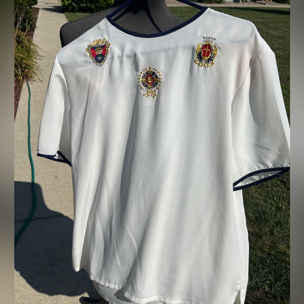 Ladies Tess size large 80’s blouse nautical royal